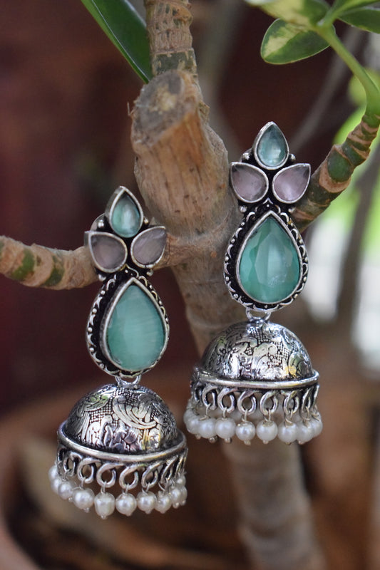 Green & Pink Stone Jhumka