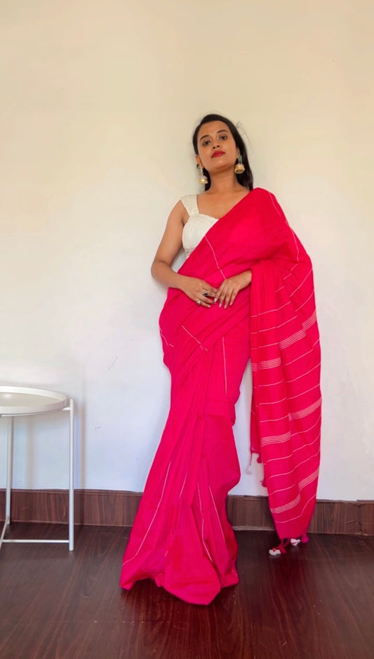 Fuchsia Khesh Cotton Saree