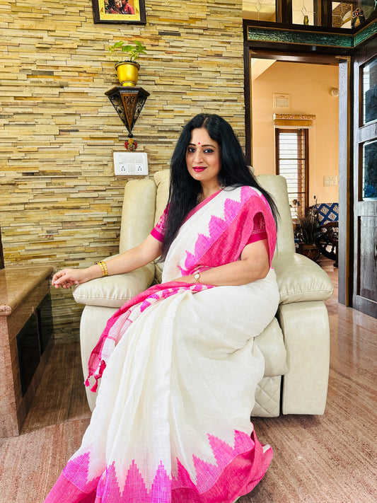 White Linen Jamdani Saree