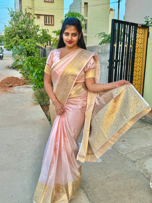 Apricot Benarasi Katan Warm Silk Saree