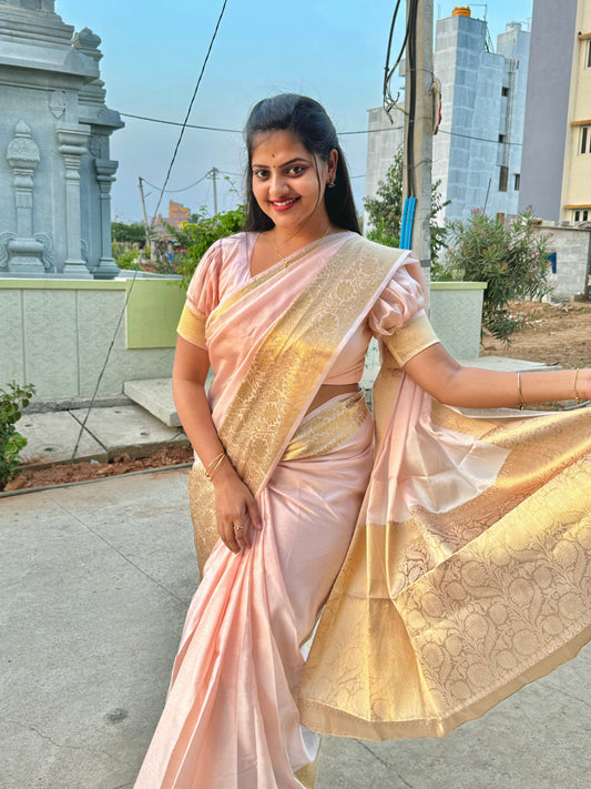 Apricot Benarasi Katan Warm Silk Saree