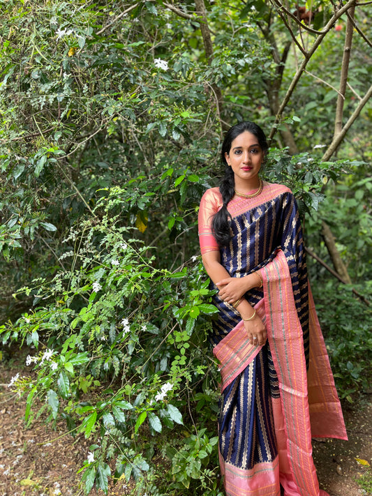 Navy Blue Benarasi Katan Warm Silk Saree