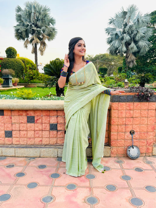 Fern Green Plain Cotton Saree