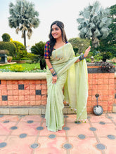 Load image into Gallery viewer, Fern Green Plain Cotton Saree

