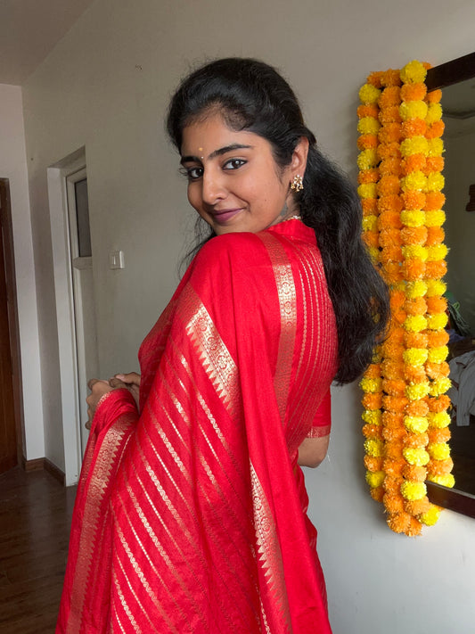 Red Benarasi Katan Warm Silk Saree