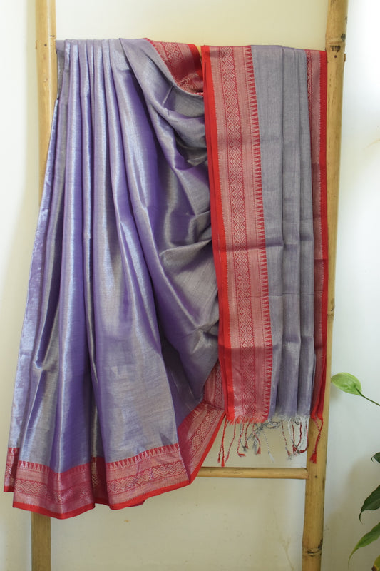 Lavender Tissue Cotton Saree With Border