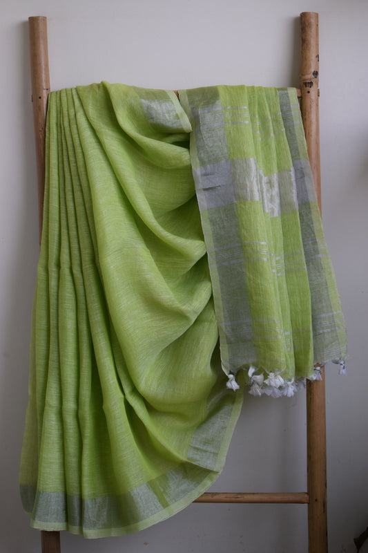 Lime Green Linen Saree