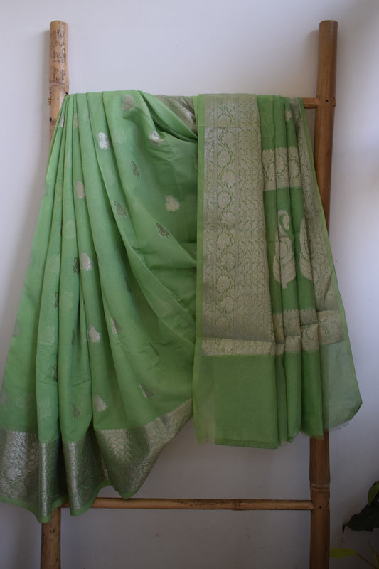 Lime Green Benarasi Soft Georgette Saree