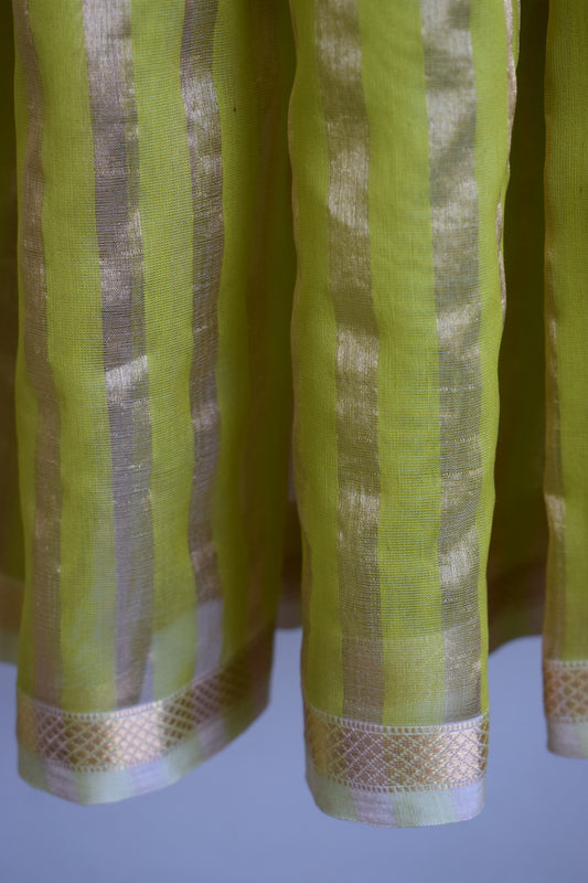 Lime Green Maheshwari Silk Cotton Saree