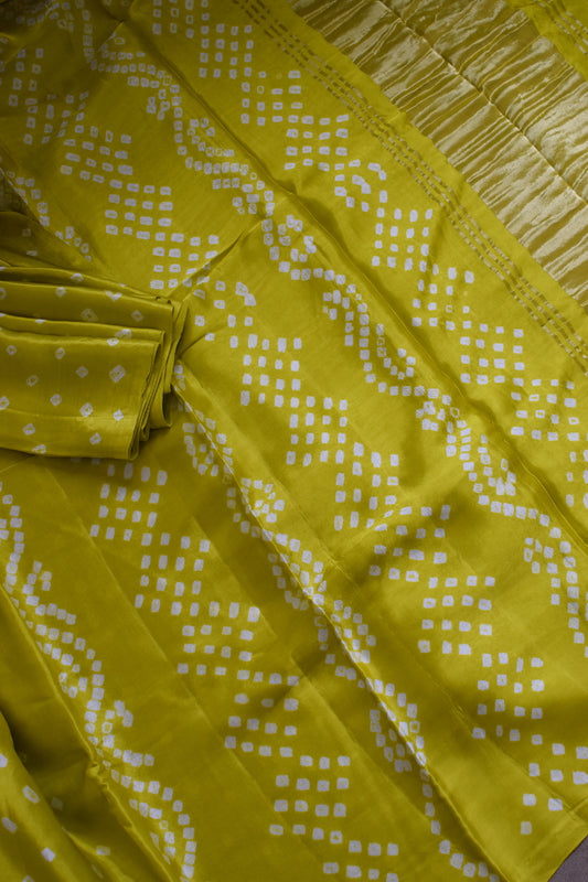 Lime Green Modal Silk Bandhani Saree