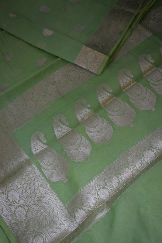 Lime Green Benarasi Soft Georgette Saree