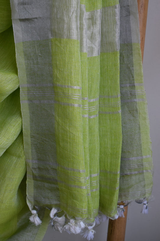 Lime Green Linen Saree