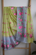 Load image into Gallery viewer, Liril Green Semi Organza Embroidery Benarasi Saree
