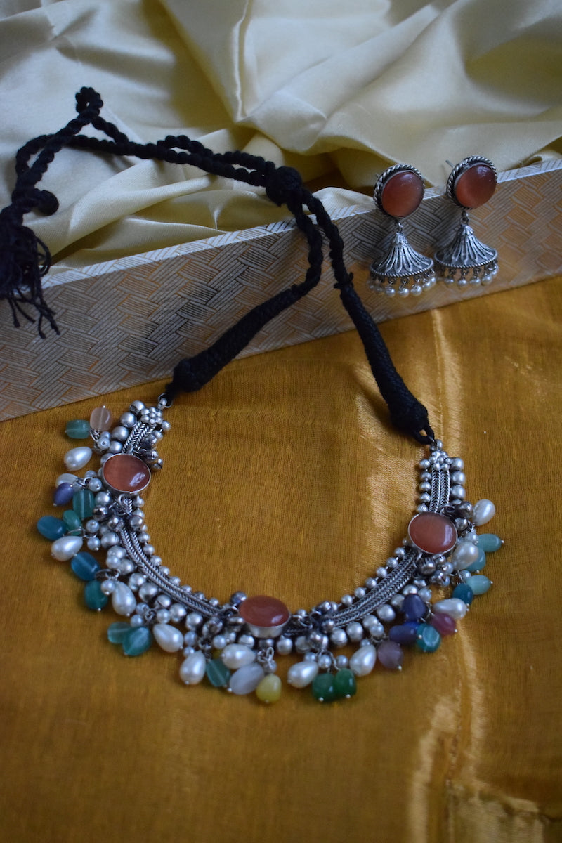 Oxidised Necklace with Jhumka Set