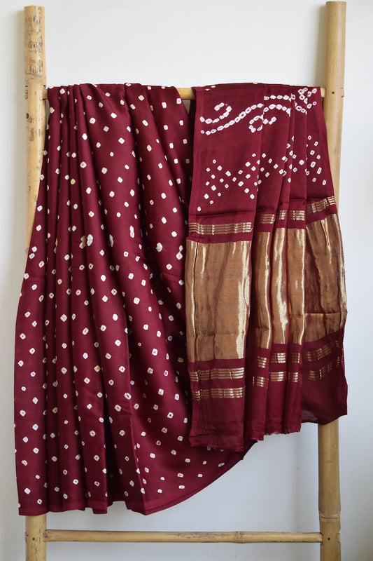 Burgandy Modal Silk Bandhani Saree