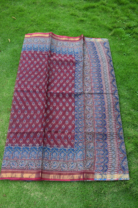 Maroon Ajrakh Kota Doriya Saree