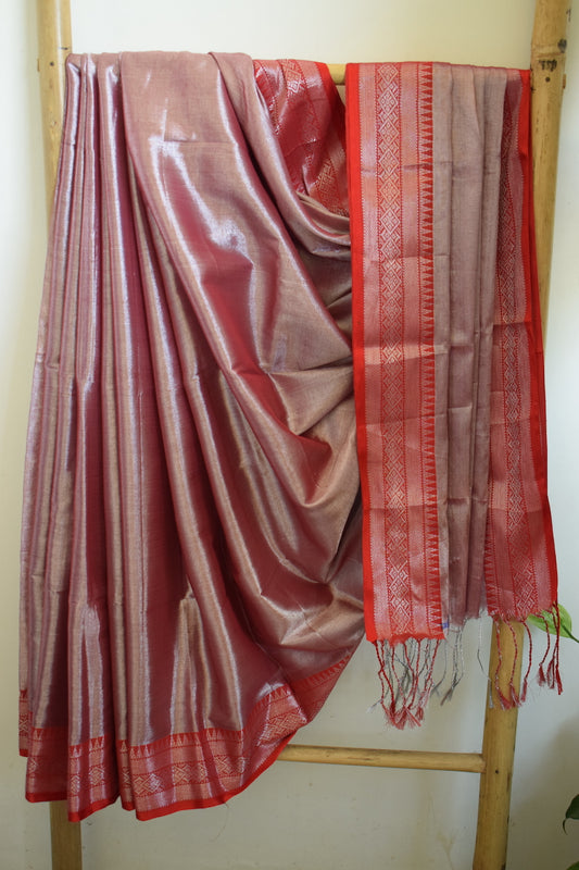 Mauve Tissue Cotton Saree With Border