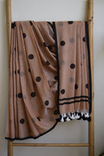 Load image into Gallery viewer, Mocha Polka Dots Mul Cotton Saree with tassels
