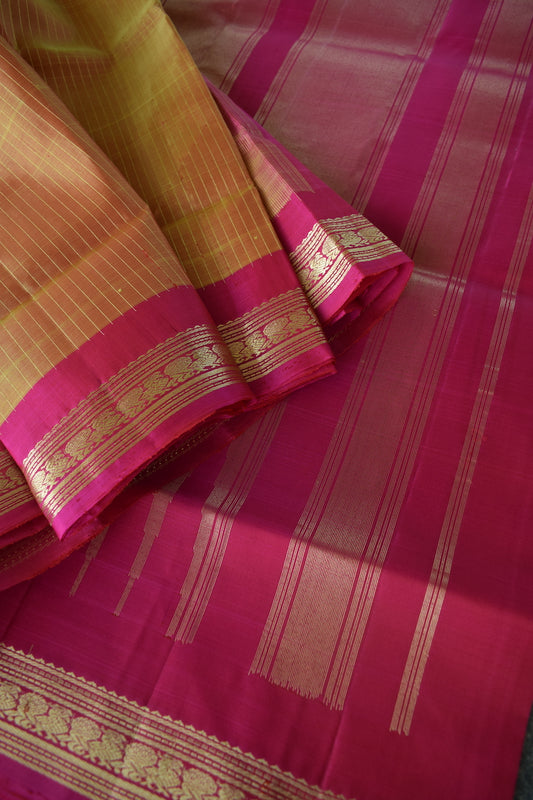 Mustard Kanjeevaram Stripes Silk Saree