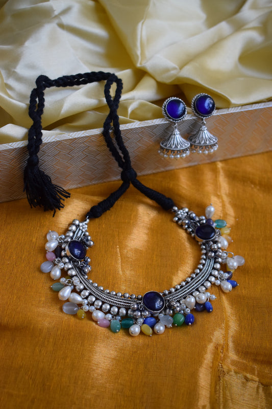 Oxidised Necklace with Jhumka Set