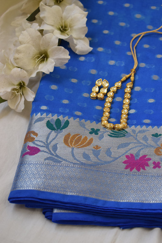 Neeli - Buy Royal Blue Benarasi Soft Georgette Saree & Get Polki set free