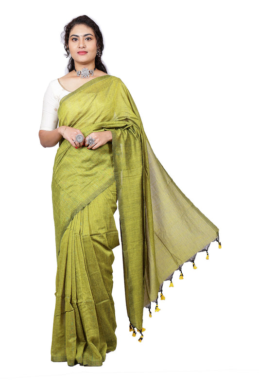 Olive Green Plain Cotton Saree