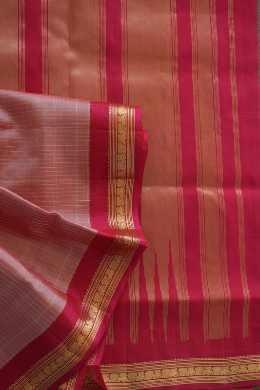 Onion Pink Kanjeevaram Stripes Silk Saree