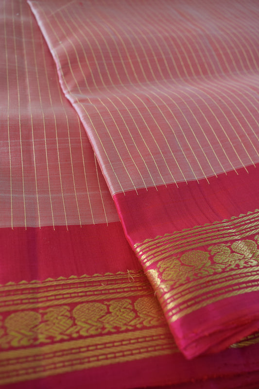 Onion Pink Kanjeevaram Stripes Silk Saree