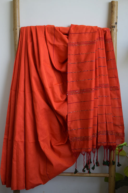 Orange Khesh Cotton Saree