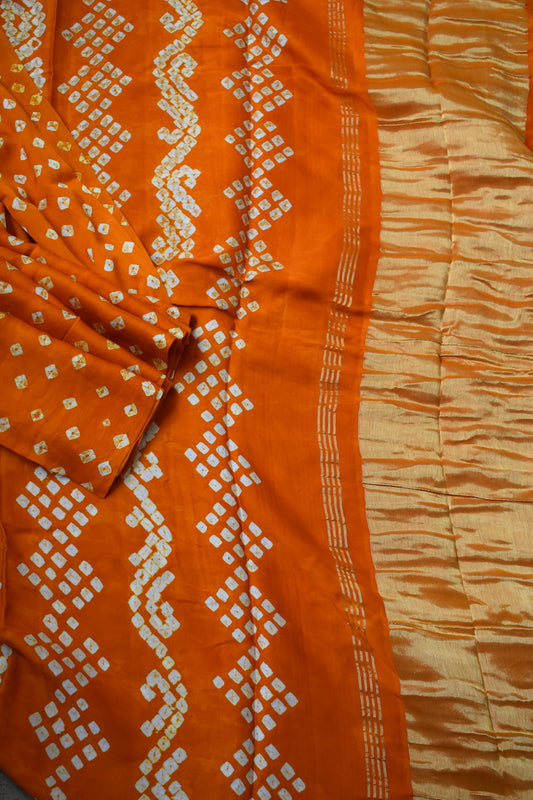 Orange Modal Silk Bandhani Saree