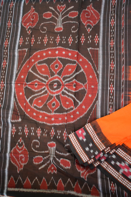 Orange Sambhalpuri Cotton Saree