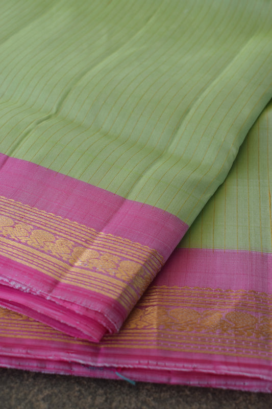 Parrot Green Kanjeevaram Stripes Silk Saree