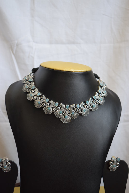 Silver Lookalike Brass Set with Pastel Blue Stones