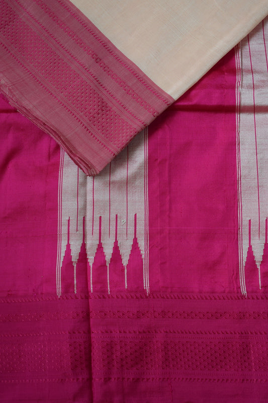 Peach Ilkal Viscose Saree with Chikki Paras Border