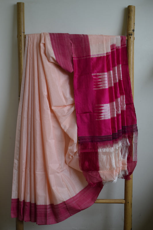 Peach Ilkal Viscose Saree with Chikki Paras Border