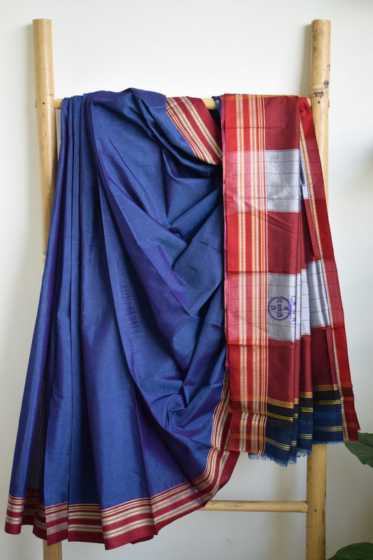 Peacock Blue Gomedadi Ilkal Cotton Saree