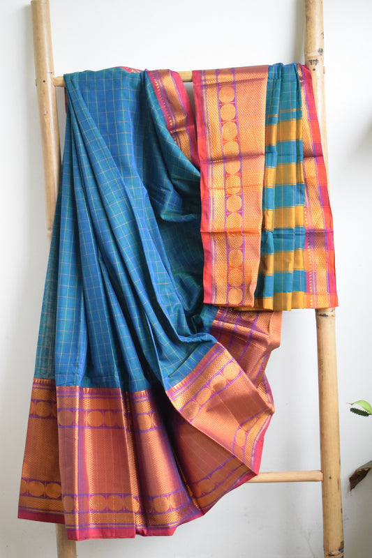 Peacock Blue Mercerised Cotton Saree