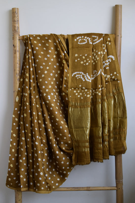 Peanut Brown Modal Silk Bandhani Saree