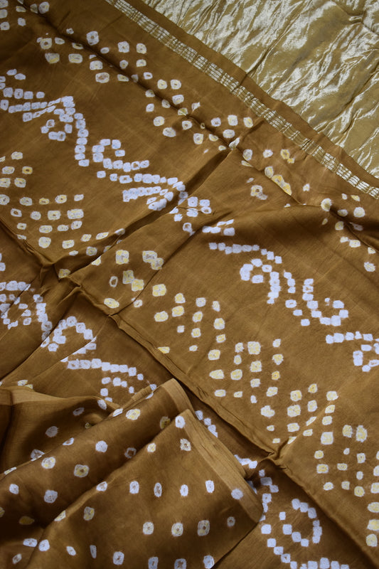 Peanut Brown Modal Silk Bandhani Saree