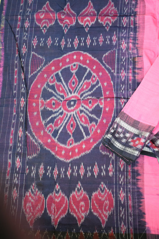 Pink Sambhalpuri Cotton Saree