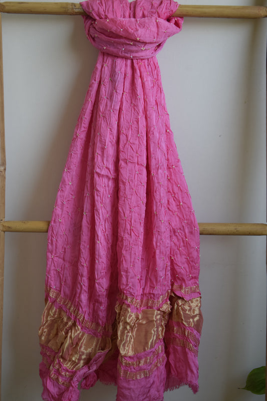 Pink Modal Silk Bandhani Dupatta