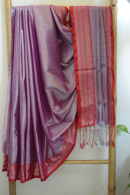 Pink Tissue Cotton Saree With Border