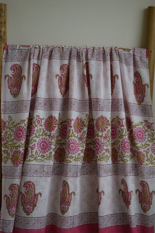 White Bagru Printed Mul Cotton Saree