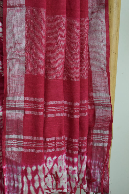 Pink Printed Linen Cotton Saree