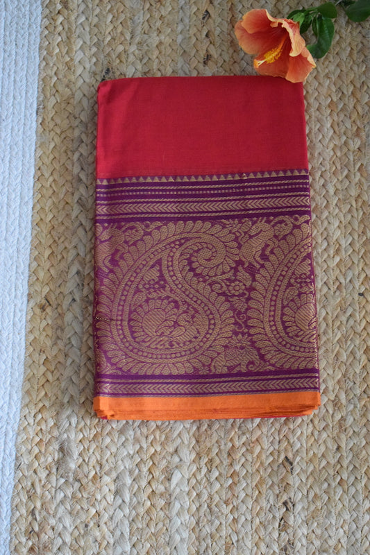 Red Kanchi Cotton Saree