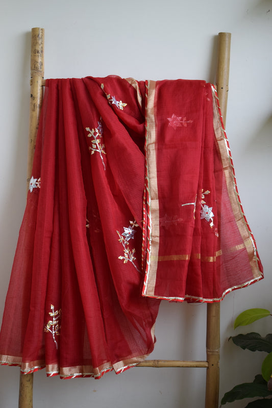 Red Cotton Kota Doriya with Kaccha Gotapatti work Saree