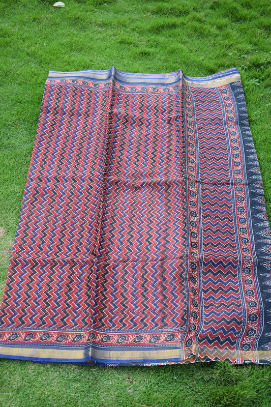 Red Ajrakh Kota Doriya Saree