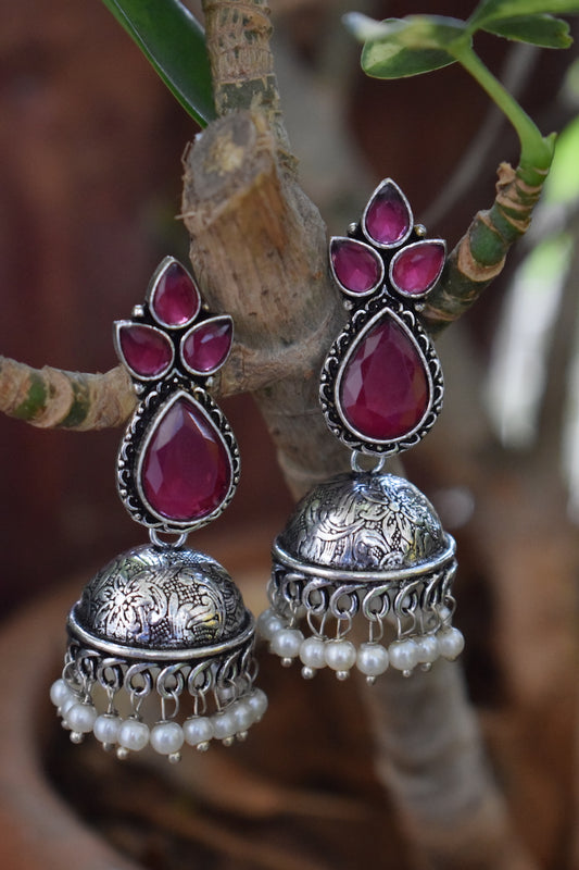 Reddish Pink Stone Jhumka