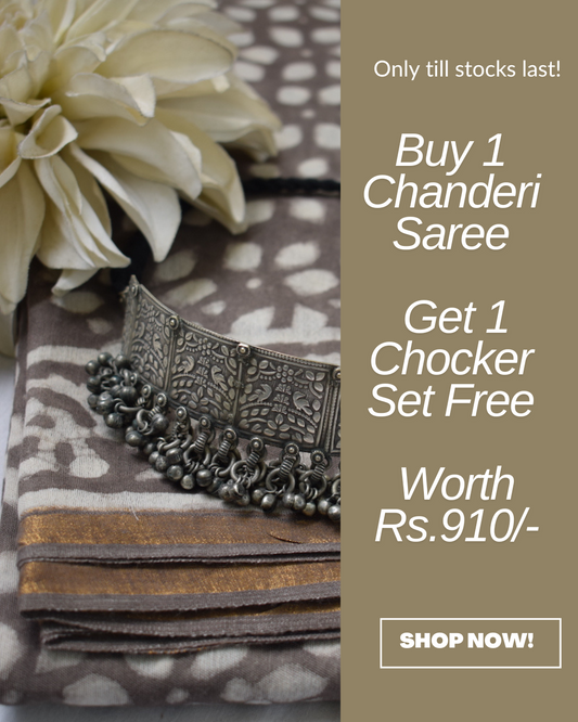 Dhatu - Buy Chanderi Cotton Silk Saree & Get Oxidised Choker Free