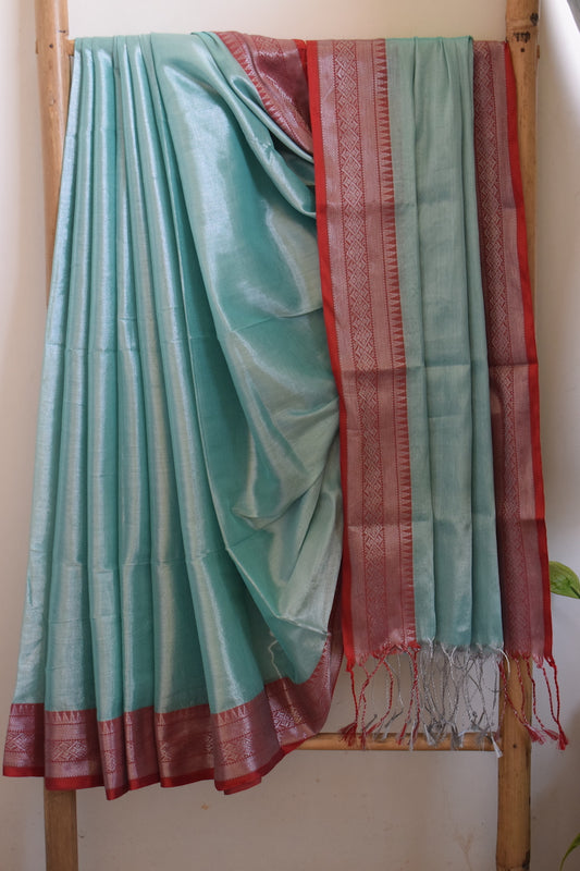 Sea Foam Tissue Cotton Saree With Border